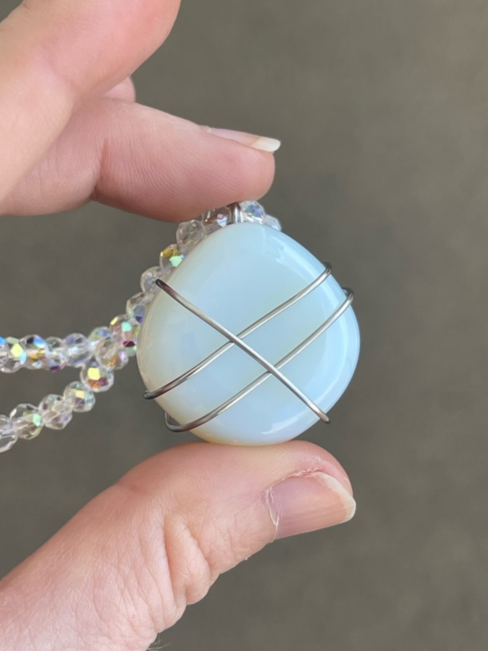 Milky Opalite Stainless Steel Wire Wrapping White AB Glass Beads